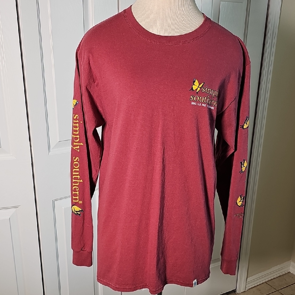 Simply Southern Womens Burgundy Long Sleeve Tee Meduim 100% Cotton
